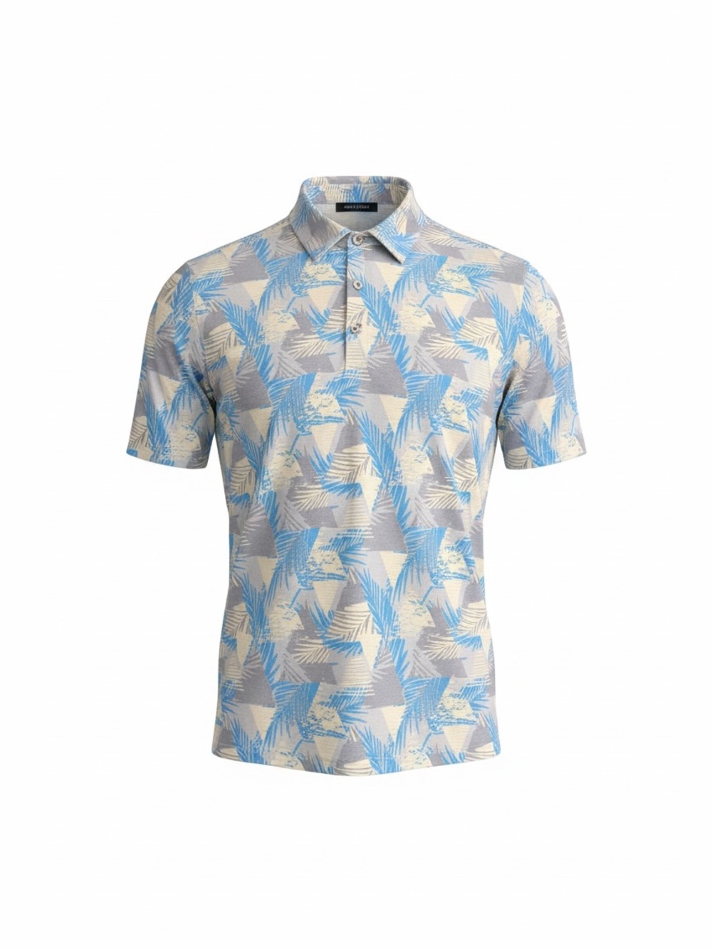 Travis Mathew Blue, Gray & Cream Leaf-Print Polo